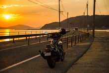 Motorcycle Yamaha VMAX In Front Of Sunset