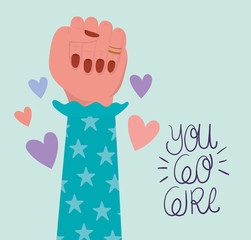 Sticker - Hand fist and you go girl of women empowerment vector design