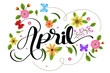 Hello april with flowers and leaves. Illustration april month