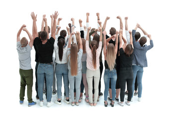 Wall Mural - rear view. an ambitious group of young people with hands up