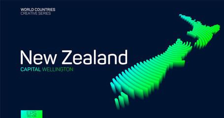 Isometric map of New Zealand with neon circle lines