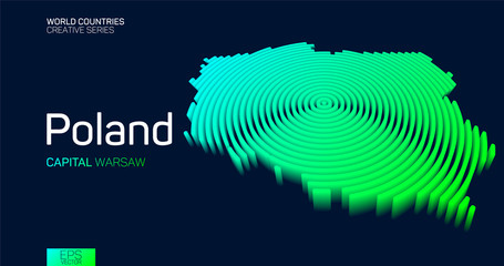 Wall Mural - isometric map of poland with neon circle lines