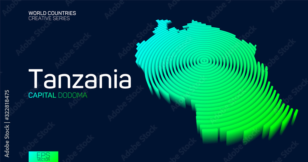 Isometric map of Tanzania with neon circle lines Stock Vector | Adobe Stock