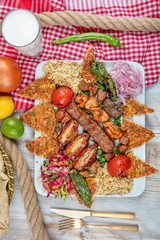 Mixed kebab plate. Grilled plate mix assortment meat.