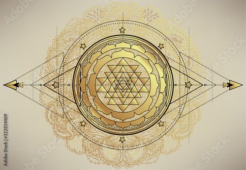 Tela The Sri Yantra or Sri Chakra, form of mystical diagram, Shri Vidya school of Hindu tantra symbol