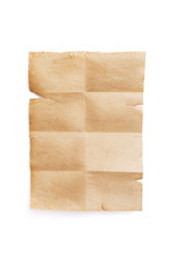 Wall Mural - Old ancient piece of paper with a few fold lines isolated on white background. Vintage letter or message template with copy space.