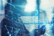 © alphaspirit - Young man using a mobile phone connected to internet. Double exposure and network effect