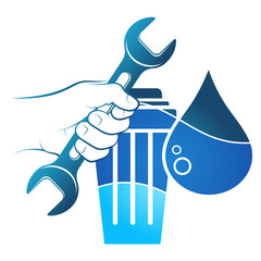 Wall Mural - Water filter installation and maintenance symbol wrench in hand