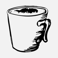 A Mug Of Tea Drawn By Hand With A Pencil. A Mug Of Tea Painted With A Black Pen On A White Background. Vector Eps Illustration.