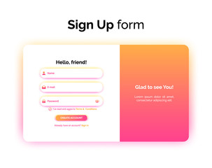 Wall Mural - sign up form, web design, ui ux registration interface with gradient, vector illustration.