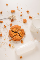 Wall Mural - Breakfast with oatmeal cookies with cream and goat yogurt