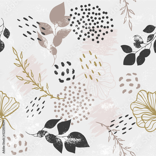 Fototapeta dla dzieci Seamless pattern with plants and gold elements. Vector