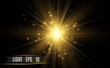 Vector Gold Sparkles, Magic, Bright Light Effect On A Transparent Background. Gold Dust.