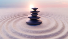 Zen-like Balanced Stones In Stack. Harmony And Meditation Concep