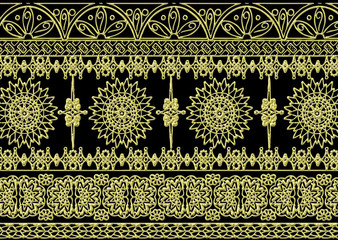 ethnic golden 3d embroidery border pattern