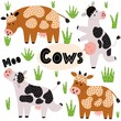 Cute cows set. Clipart collection with funny farm animals