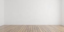 Empty White Wall And Wooden Floor Copy Space Background 3d Render Illustration