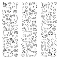 Children pattern with fairy tale unicors for kids clothes, posters, banners, shirts. Vector image with cartoon character.