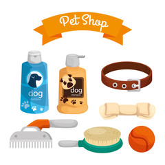 Wall Mural - pet shop with care bottles and icons vector illustration design