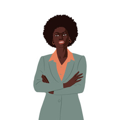 Flat african business woman, realistic portrait of confident lady