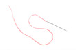 © triocean - Sewing needle with red thread on the white background