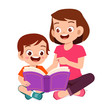 © Colorfuel Studio - happy cute little kid boy read book with mom