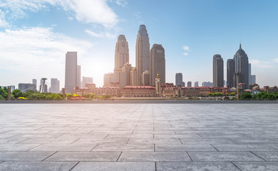 Road Plaza and Tianjin urban landscape skyline..