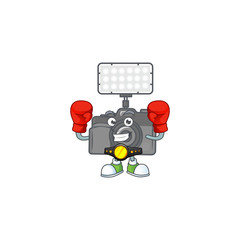 Poster - A sporty Boxing photo camera with lighting cartoon character design style