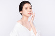 © kitthanes - Portrait beautiful young asian woman clean fresh bare skin concept. Asian girl beauty face skincare and health wellness, Facial treatment, Perfect skin, Natural makeup, on white background,two