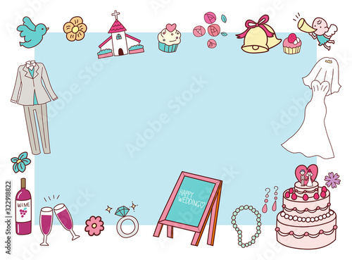 結婚式 ブライダル 青 イラスト 素材 フレーム デザイン 手書き風 かわいい Buy This Stock Vector And Explore Similar Vectors At Adobe Stock Adobe Stock