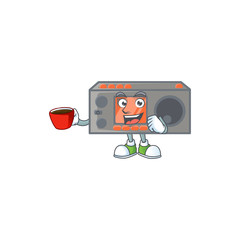 Poster - Cool radio transceiver cartoon character with a cup of coffee