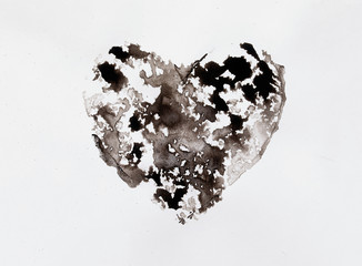 Poster - Watercolour splashes heart on white paper background.