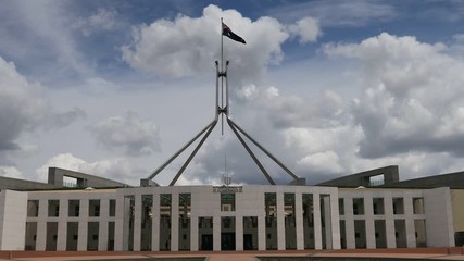 Wall Mural - Facade and entrance to the federal parliament building open for public in national capital city of Australia.
