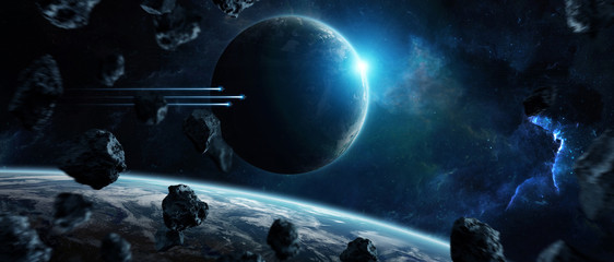 Leinwandbilder - Distant planet system in space with exoplanets 3D rendering elements of this image furnished by NASA