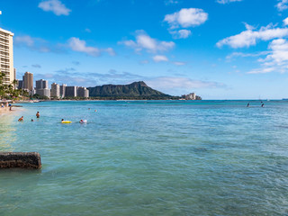 Wall Mural - Waikiki Beach and Diamond Head Crater including the hotels and buildings in Waikiki, Honolulu, Oahu island, Hawaii.