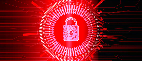 Safety concept: Closed Padlock on digital red background