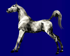 horse silver, isolated image  on a blue background in low poly style