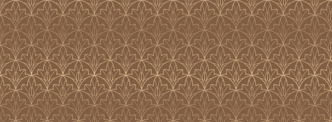 Luxury Wallpaper Vector. Golden Fabric design texture with 17:9 size. Art decoration with Geometric pattern consisting of lines, Trendy style background for Wrapping paper, cover background and print.
