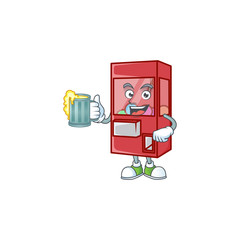 Wall Mural - Smiley toy claw machine mascot design holding a glass of beer