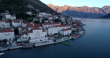 Wall Mural - aerial view of Boka Bay and old town Perast in Montenegro