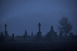 Graveyard in fog