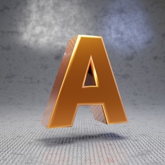 Wall Mural - Golden letter A uppercase on metal textured background.