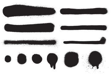 Wall Mural - Vector spray paint splatter set isolated on white background. Aerosol paint strokes and spots in black color. Grunge texture effect. Graffiti brush collection. Element for your design.