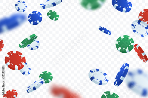 Fotografía Falling poker gambling chips isolated on transparent background
