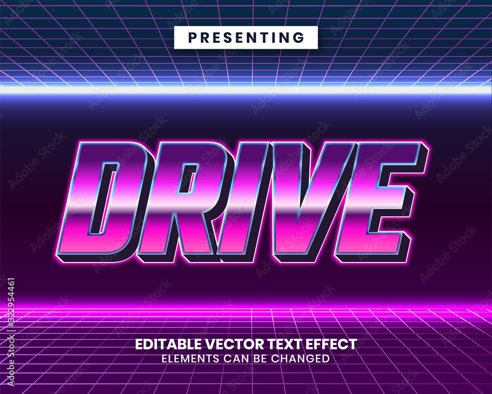 3d Retrowave futuristic editable text effect Stock Vector | Adobe Stock