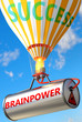 Brainpower and success - pictured as word Brainpower and a balloon, to symbolize that Brainpower can help achieving success and prosperity in life and business, 3d illustration