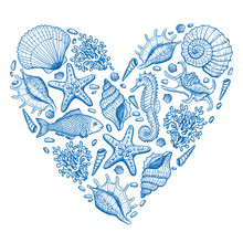 Sea Heart. Original Hand Drawn Illustration