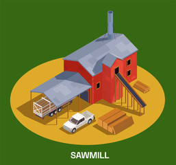 Sticker - Sawmill Building Isometric Composition