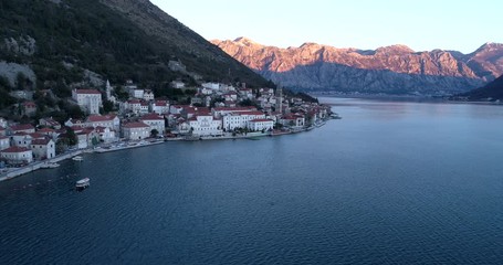 Wall Mural - aerial view of Boka Bay and old town Perast in Montenegro