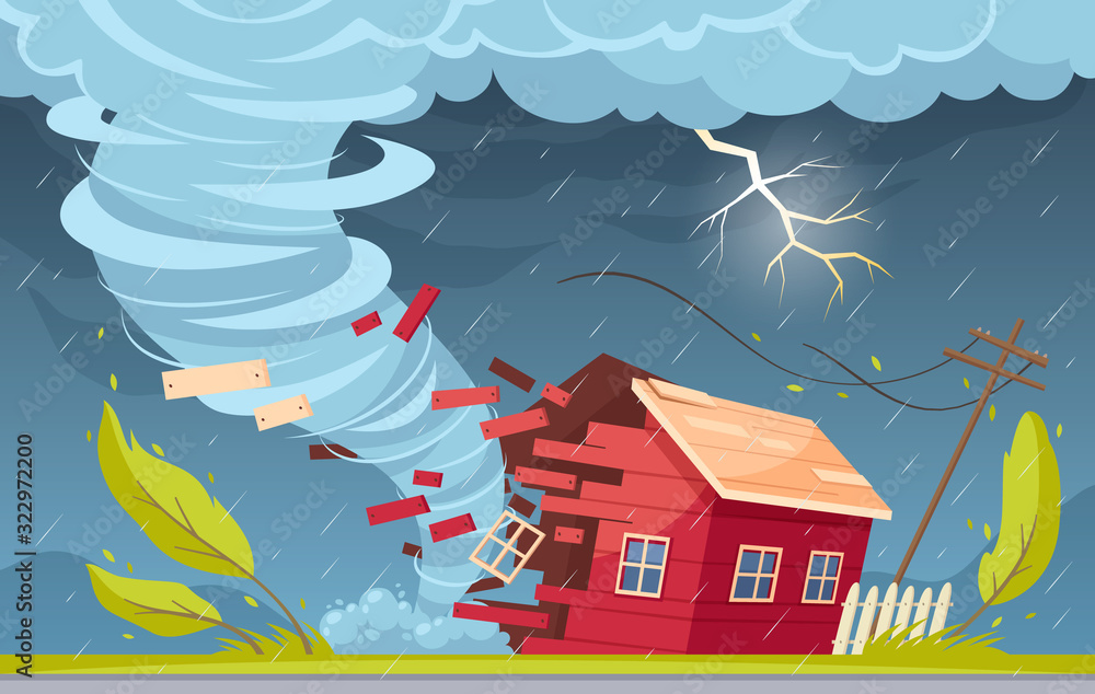 Tornado House Cartoon Composition Stock Vector | Adobe Stock